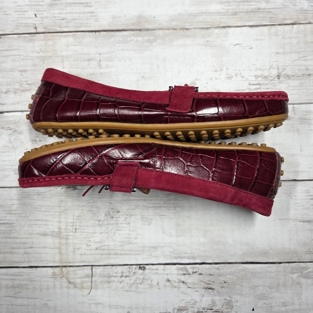 Lauren Ralph Lauren Briley II Loafer Croc Womens 7.5B Burgundy Suede Trim - Picture 4 of 7